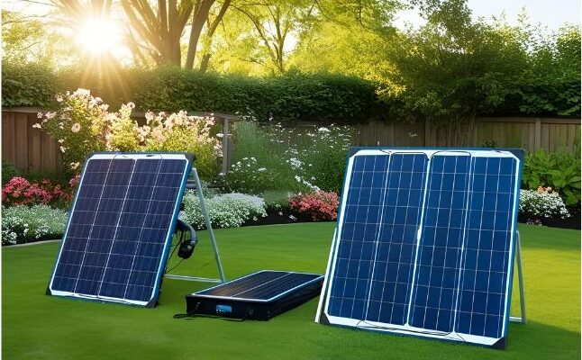 portable solar panel in backyard