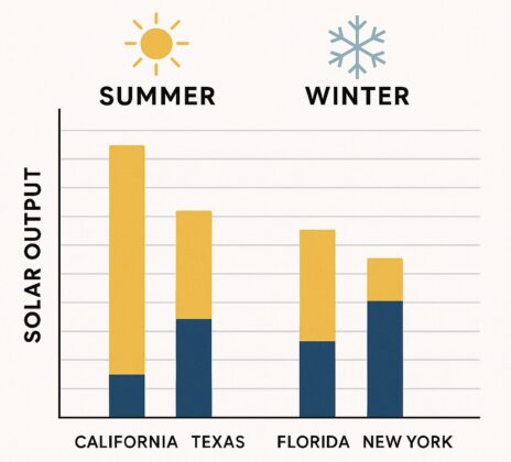 Comparison chart graphic showing summer vs winter solar output
