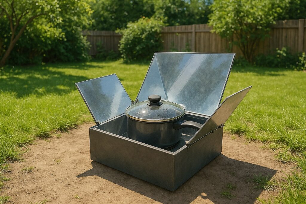 solar oven arrangement in backyard