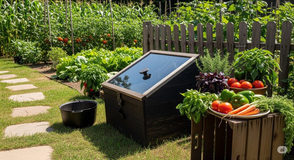 solar cooker image in backyard