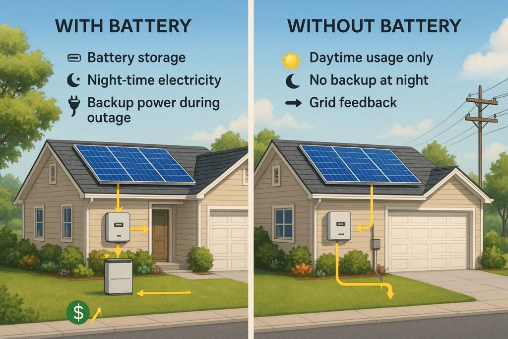 solar inverter in home with battery vs without battery